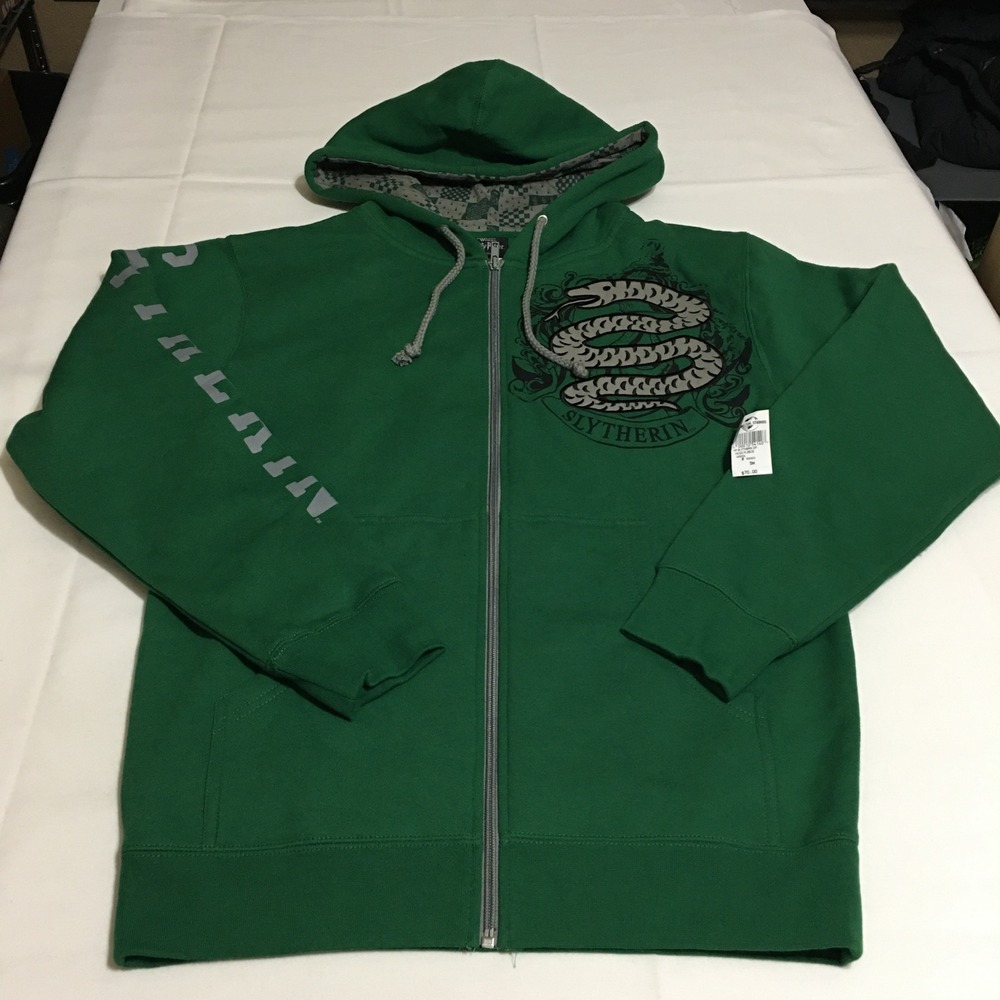 Universal Studios Slytherin Full Zip Hoodie Fleece Small Green Graphic NWT $70
